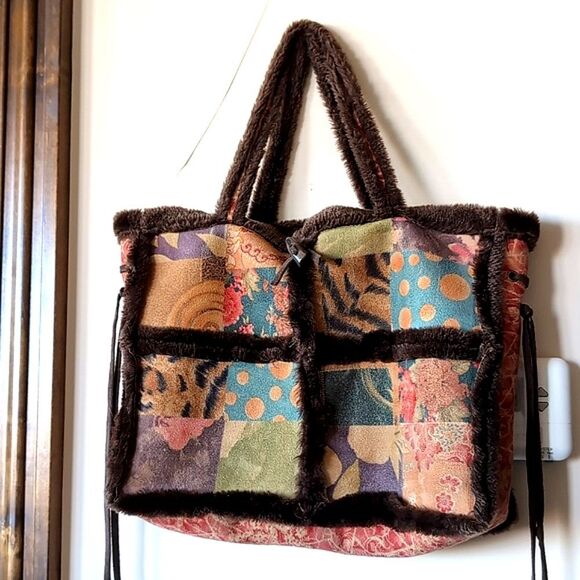 LAPIS Faux Fur and Chamois Cloth Tote - Picture 10 of 11